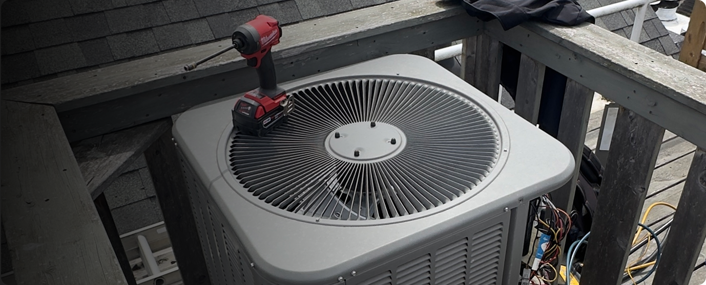 Heat pump fan assembly during replacement installation